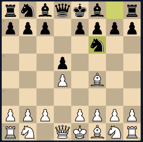 The London System position after 1.d4 d5 2.Bf4 Nf6, with White to move